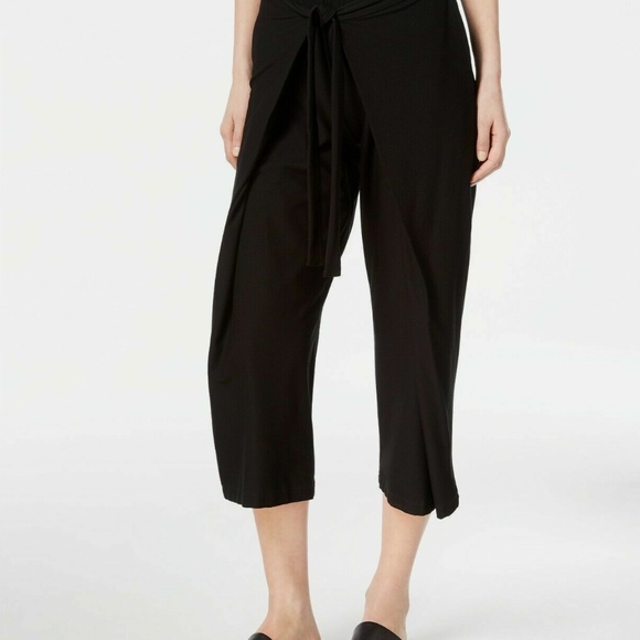 Eileen Fisher Washable Stretch Crepe Black Tie Front Crop Pants - M - EUC - Picture 3 of 5